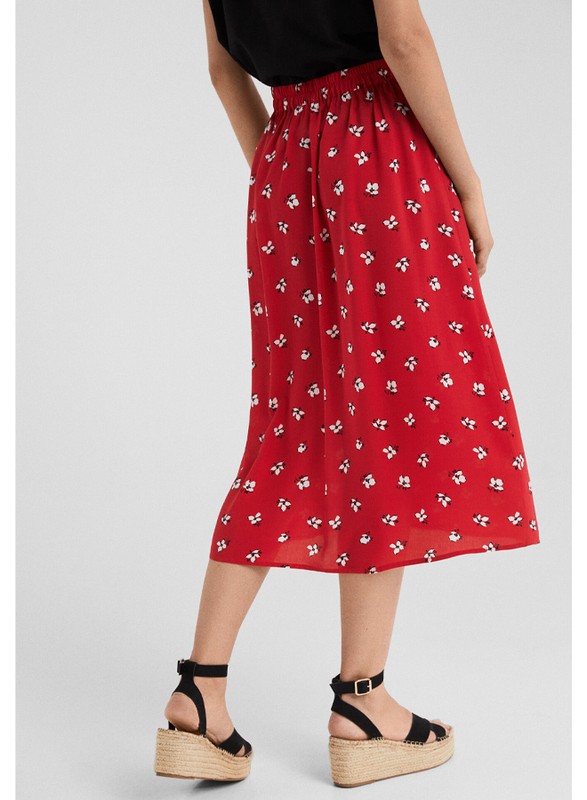 Springfield Floral Printed Midi Skirt, Medium, Wine Red