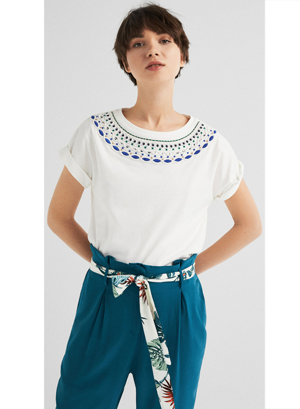 Springfield Fancy Short Sleeve T-Shirt for Women, Small, White