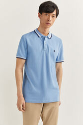 Springfield Short Sleeve Slim Fit Tipped Polo Shirt for Men, Small, Blue