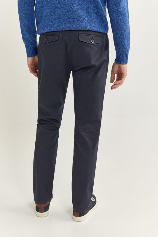 Springfield Textured Straight Fit Chinos for Men, 38 EU, Navy Blue