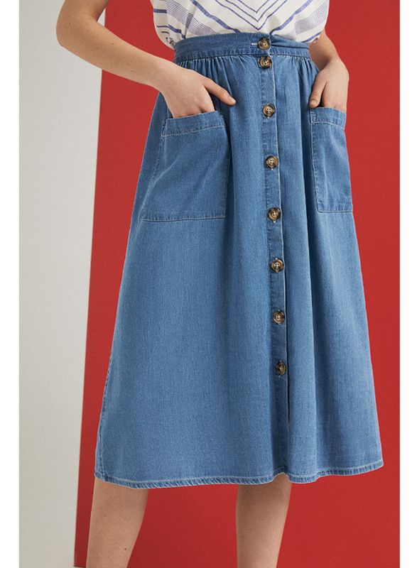 Springfield Denim Midi Skirt, Large, Medium Blue