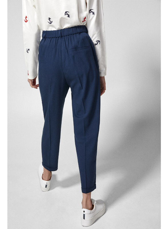 Springfield Cotton Fancy Pant for Women, 38 EU, Navy Blue