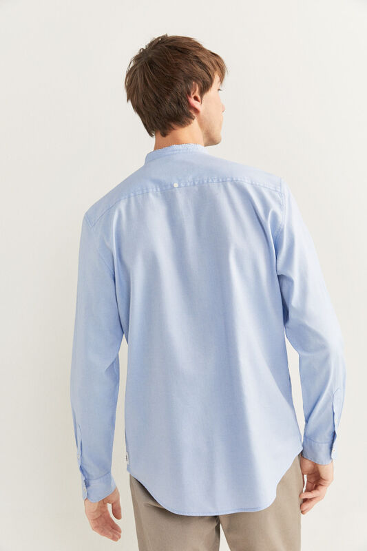 Springfield Long Sleeve Dobby Mandarin Shirt for Men, Large, Medium Blue