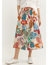 Springfield Tropical Printed Midi Skirt, 34 EU, Ivory
