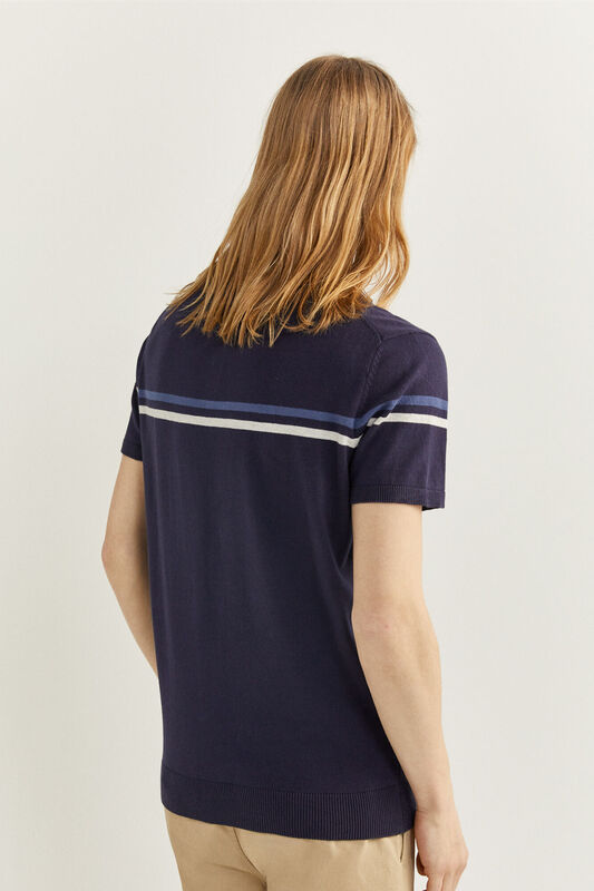 Springfield Short Sleeve Stripe Jersey-Knit Polo Shirt for Men, Large, Medium Blue