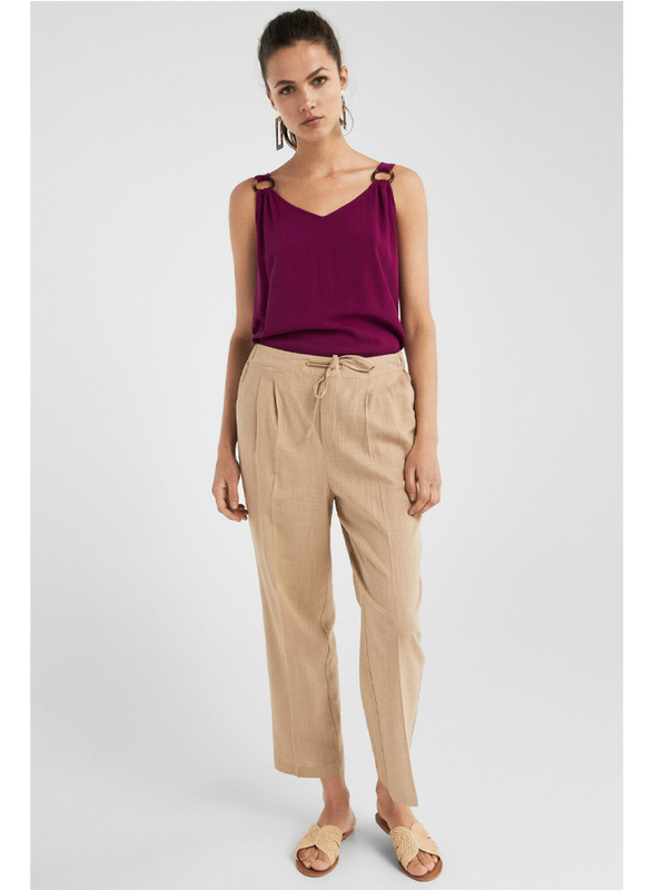 Springfield Cotton Fancy Pant for Women, 38 EU, Beige/Camel