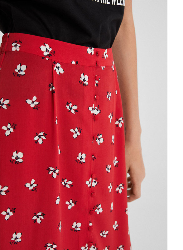 Springfield Floral Printed Midi Skirt, Medium, Wine Red