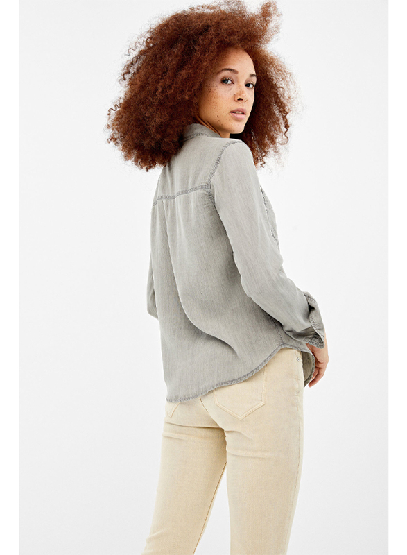 Springfield Plain Long Sleeve Collared Blouse for Women, 36 EU, Dark Grey