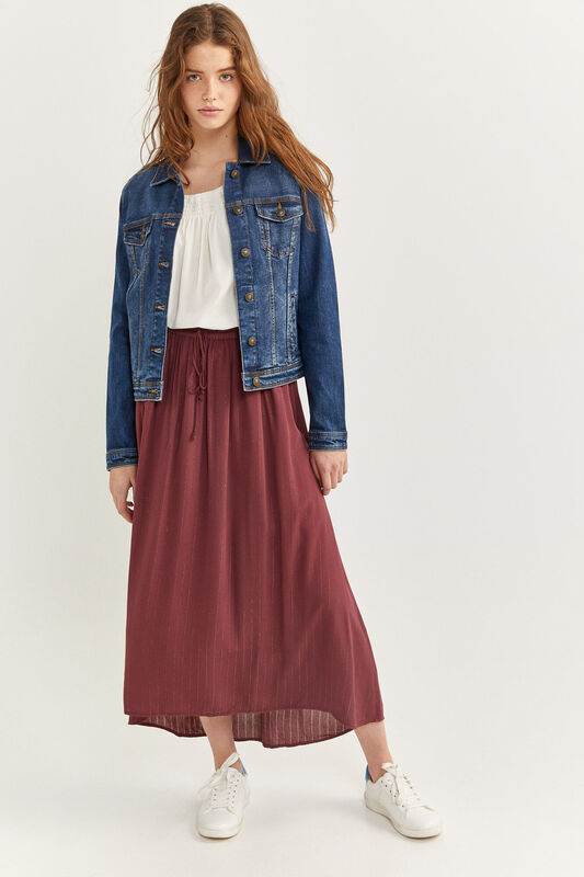 Springfield Long Striped Maxi Skirt, Small, Red