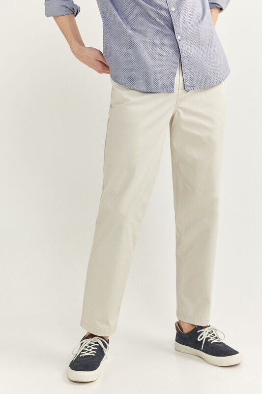 Springfield Relaxed Fit Pleated Chinos for Men, 40 EU, White