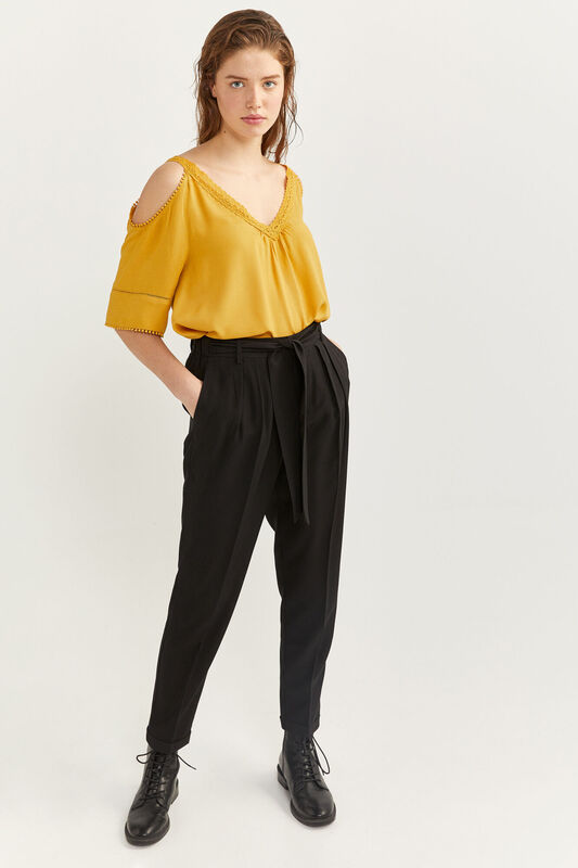 Springfield Elasticated Waist Jogger Trousers for Women, 36 EU, Black
