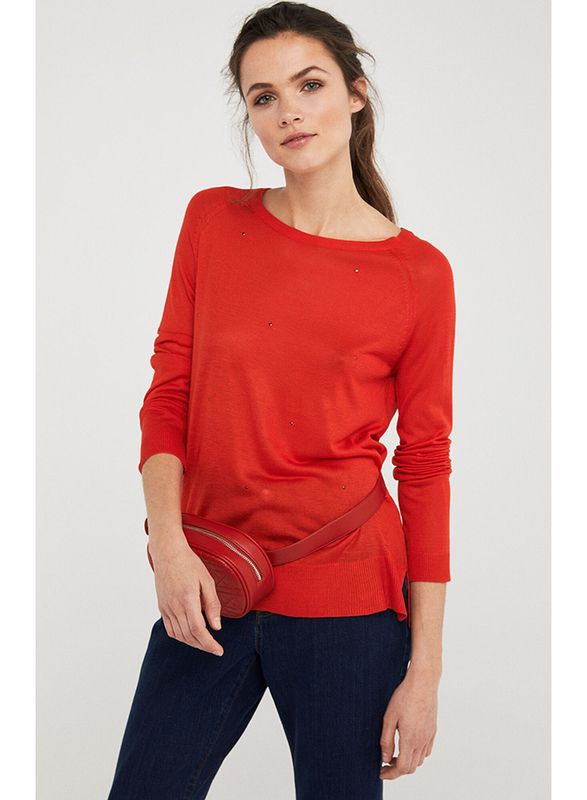 Springfield Long Sleeve Round Neck Knit Sweatshirt for Women, Medium, Orange