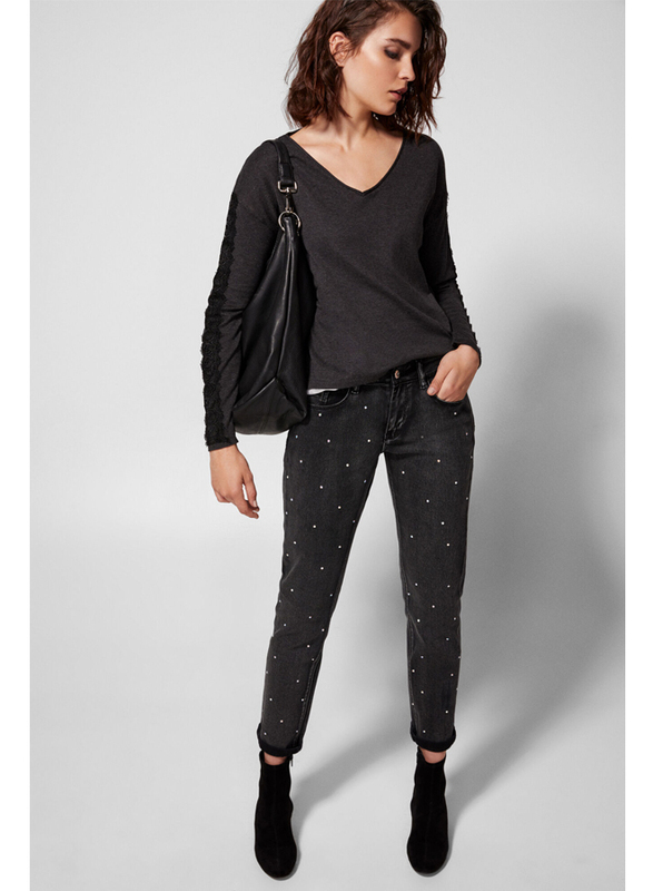 Springfield Fancy Denim Jeans for Women, 38 EU, Black