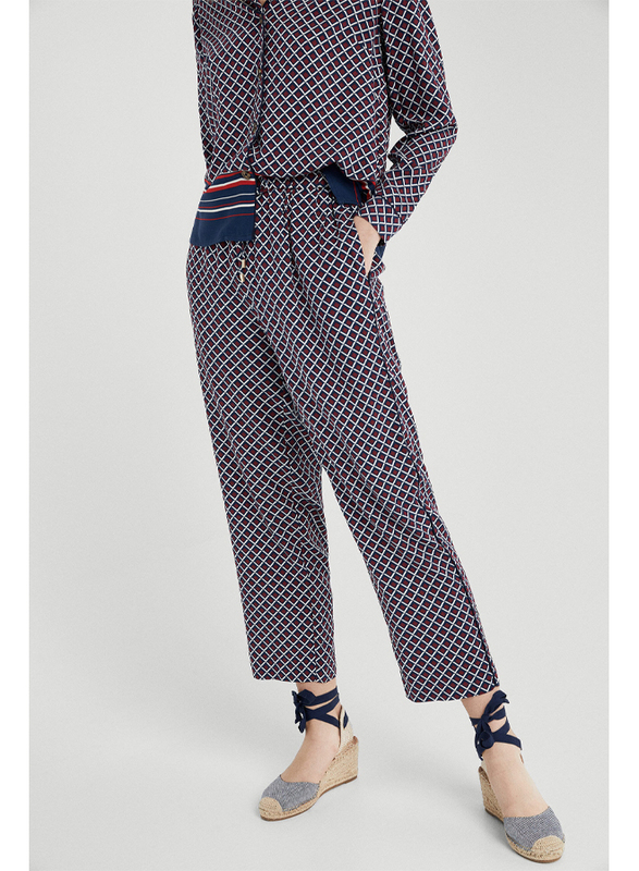 Springfield Cotton Fancy Pant for Women, 40 EU, Light Blue/Red