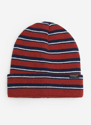 Springfield Stripe Pattern Beanie Cap for Men, Extra Small, Wine Maroon/Black