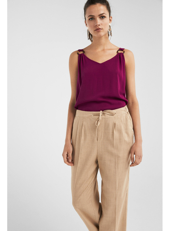 Springfield Cotton Fancy Pant for Women, 38 EU, Beige/Camel