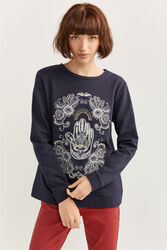 Springfield Long Sleeve Hand of Fatima Print Sweatshirt for Women, Medium, Black