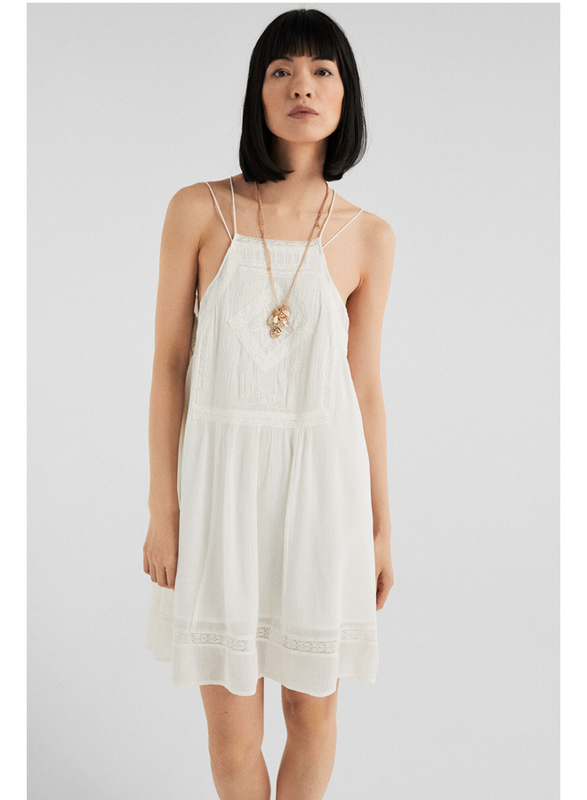 Springfield Square Neck Knitted Mini Dress, 38 EU, White