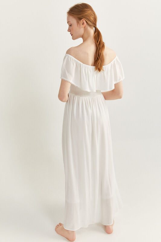 Springfield Off Shoulder Sleeve Flounced Cheesecloth Maxi Dress, 44 EU, White