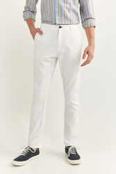 Springfield Slim Fit Linen Blend Chinos for Men, 42 EU, White