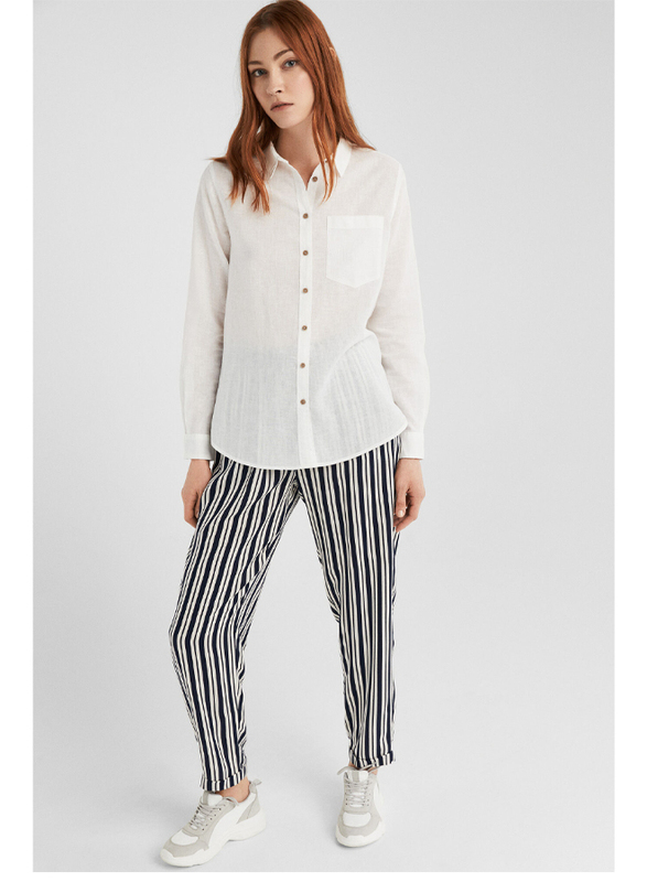Springfield Cotton Fancy Pant for Women, Large, Blue/White