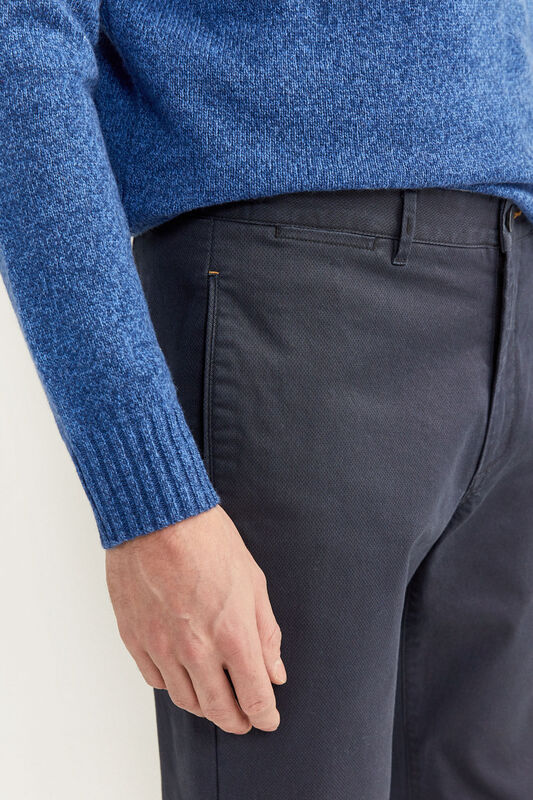 Springfield Textured Straight Fit Chinos for Men, 38 EU, Navy Blue