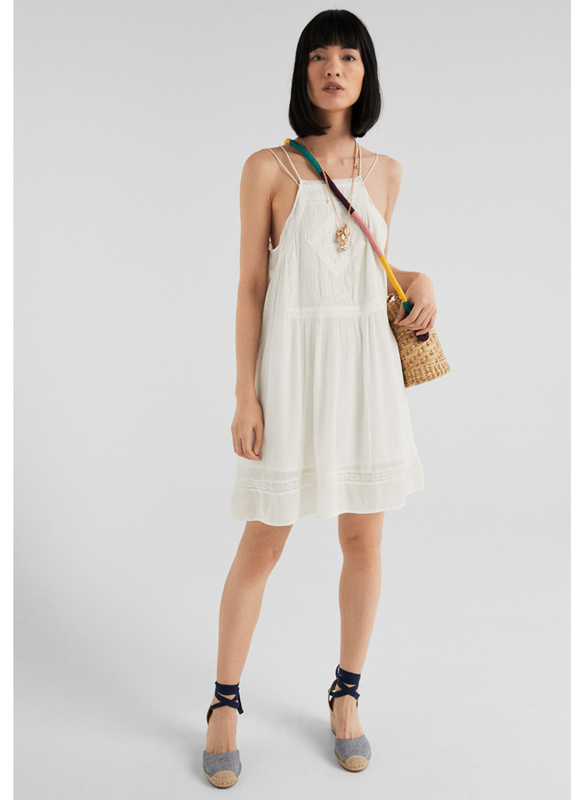 Springfield Square Neck Knitted Mini Dress, 38 EU, White