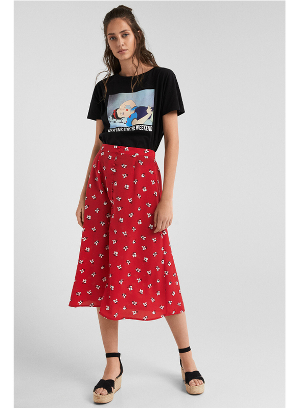 Springfield Floral Printed Midi Skirt, Medium, Wine Red
