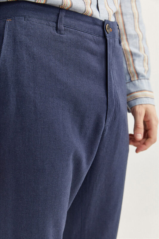 Springfield Slim Fit Linen Blend Chinos for Men, 42 EU, Medium Blue