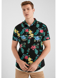 Springfield Short Sleeve Printed Fancy Casual Shirt for Men, Medium, Black