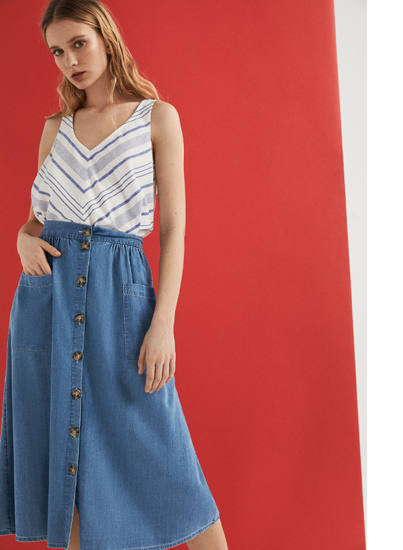 Springfield Denim Midi Skirt, Large, Medium Blue