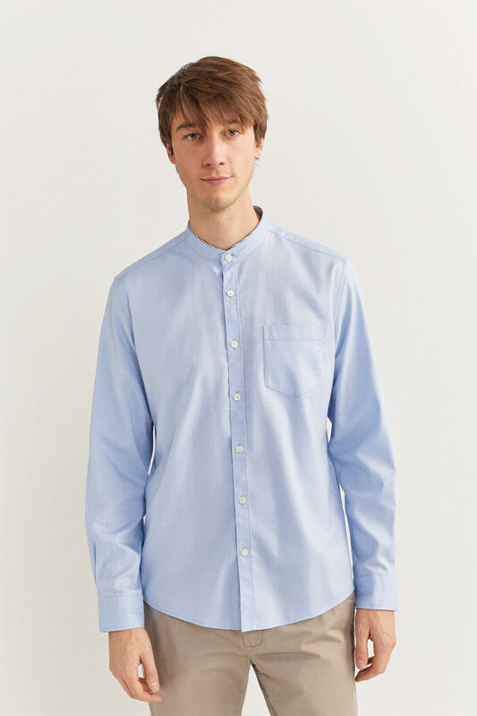 Springfield Long Sleeve Dobby Mandarin Shirt for Men, Large, Medium Blue