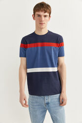 Springfield Short Sleeve Woven Stripes T-Shirt for Men, Small, Medium Blue
