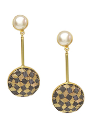 Dori 18K Gold Plated Drop Earrings for Women, with Pearl and Zardosi Stones, Gold