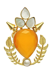 Dori 18K Gold Plated Fashion Ring for Women, with Monalisa Glass Stone, Mother of Pearl and Pear, Orange/White