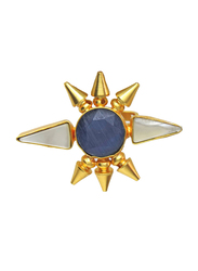 Dori 18K Gold Plated Fashion Ring for Women, with Monalisa Stone and Mother of Pearl, Blue/White