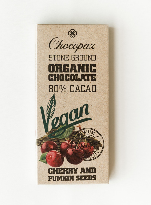 Chocopaz Organic Vegan Chocolate with Cherry and Pumpkin Seed, 47 grams