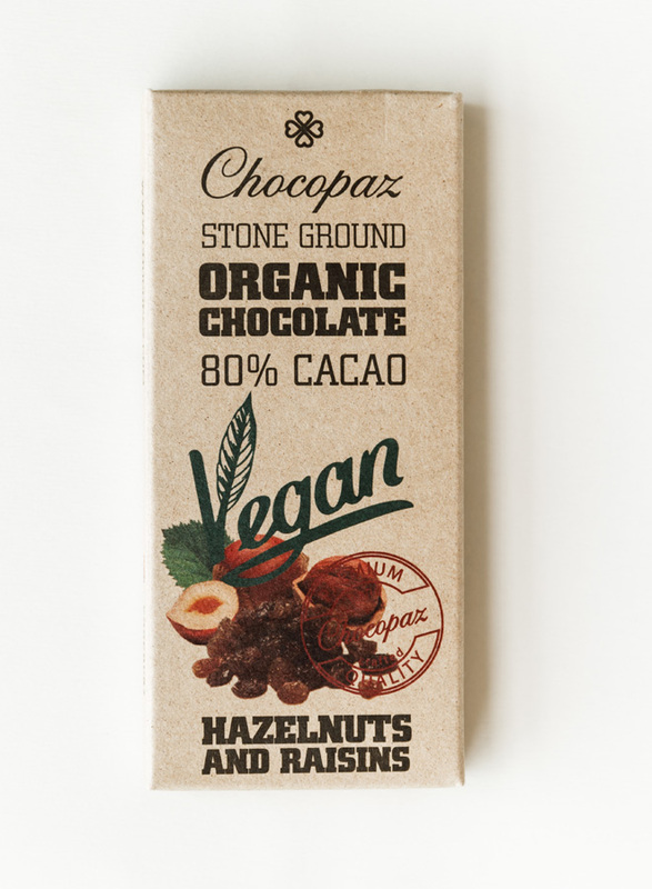 Chocopaz Organic Vegan Chocolate with Hazelnuts and Raisins, 47 grams