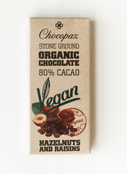 Chocopaz Organic Vegan Chocolate with Hazelnuts and Raisins, 47 grams