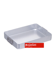 Pujadas 30cm Aluminium Rectangular Roasting Pan with Falling Handles, 1 Ltr, 30 x 23 x 5cm, Silver