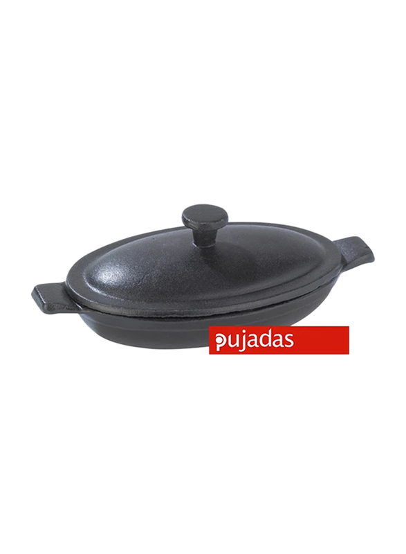 

Pujadas 12cm Cast Iron Mini Oval Pan with Lid, 12 x 8 x 5cm, Black