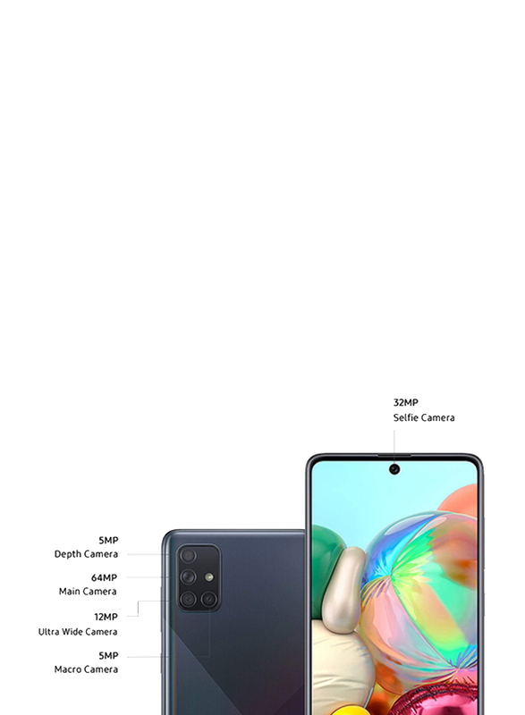 Samsung Galaxy A71 128GB Prism Crush Black, 8GB RAM, 4G LTE, Dual Sim Smartphone, UAE Version