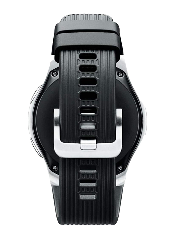 Samsung Galaxy R800 46mm Smartwatch, GPS, Silver Stainless Steel Case with Black Band