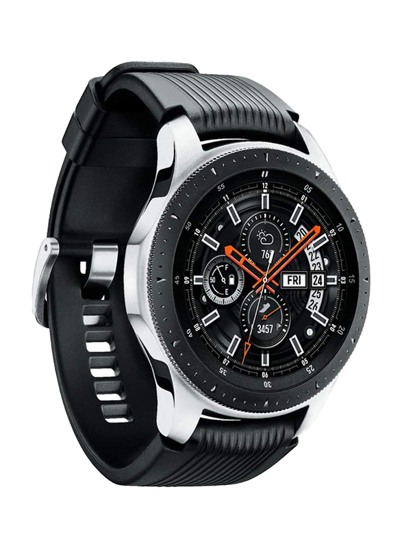 Samsung Galaxy R800 46mm Smartwatch, GPS, Silver Stainless Steel Case with Black Band
