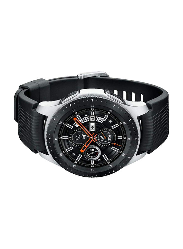 Samsung Galaxy R800 46mm Smartwatch, GPS, Silver Stainless Steel Case with Black Band