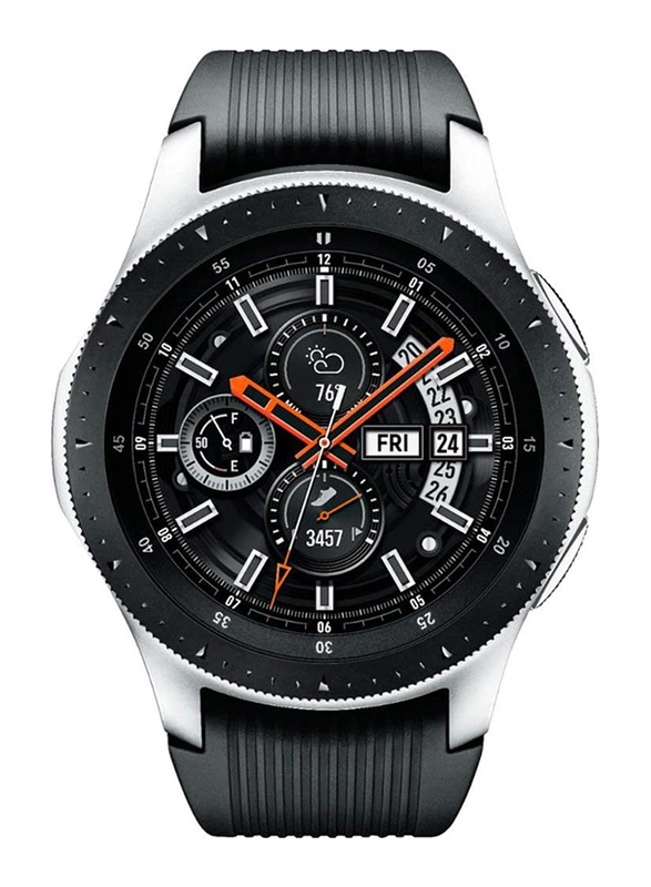 Samsung Galaxy R800 46mm Smartwatch, GPS, Silver Stainless Steel Case with Black Band