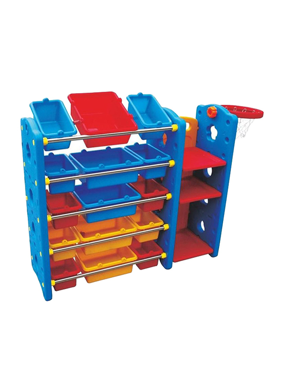 Rainbow Toys Stationery Organizer Shelf with 18 Containers and Basket Ball, Multicolor