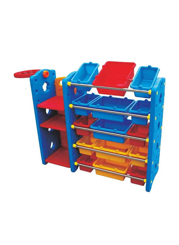 Rainbow Toys Stationery Organizer Shelf with 18 Containers and Basket Ball, Multicolor