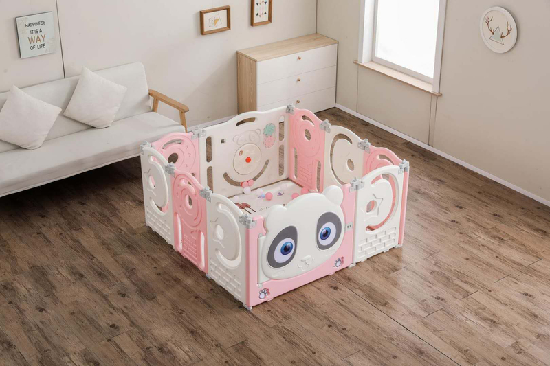 Rainbow Toys Colorful Sweet Baby Playpen Plastic Activity Center, 10 Panels, Pink/White