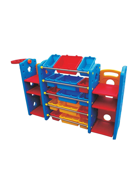 Rainbow Toys Stationery Organizing Shelf with 21 Containers and Basket Ball, Multicolor